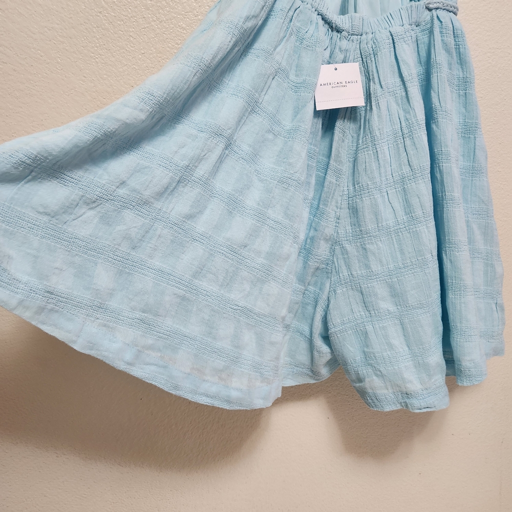American Eagle Babydoll Romper Shorts Dress Womens Small Sky Blue Halter Beach - Picture 4 of 16
